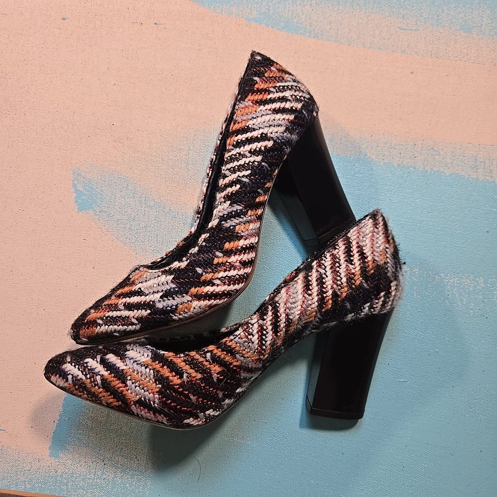 Antonio Melani Multicolor Woven Block Heel Pump Textile Pointed Toe 6 Dress Shoe